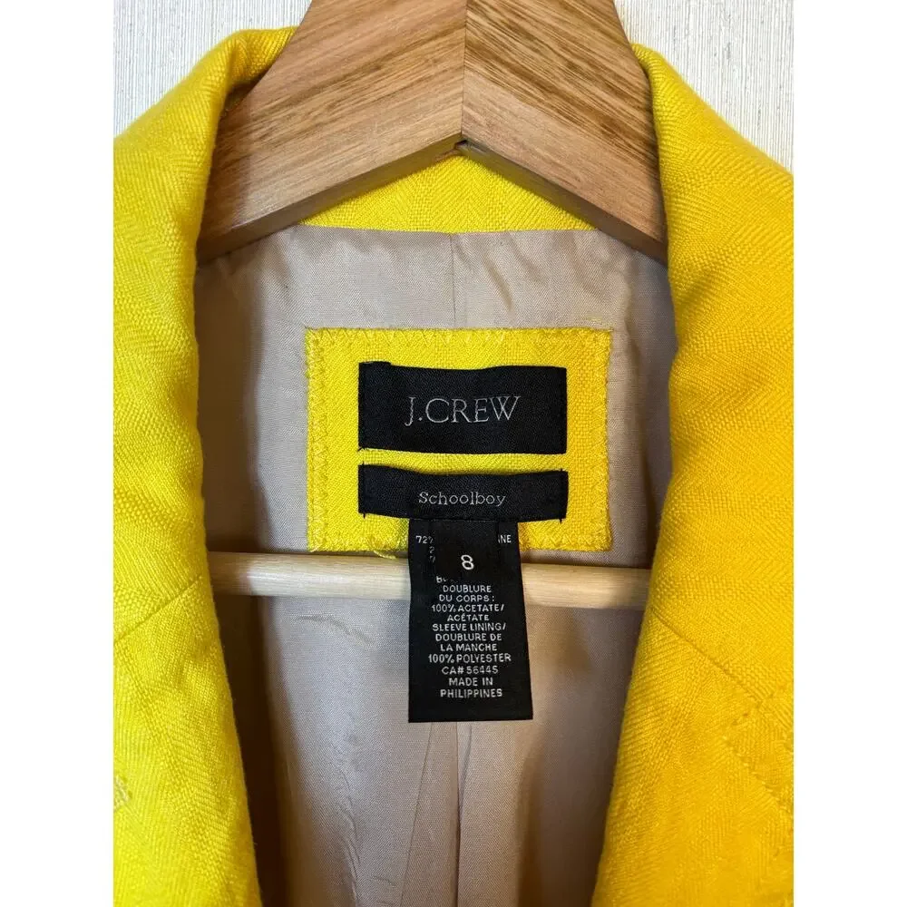 J Crew Schoolboy Blazer Size 8 Yellow Tailored Rayon Business Casual Preppy